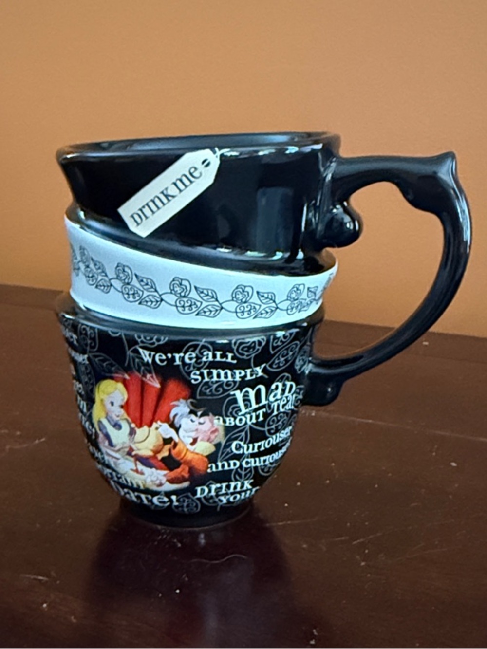 Disney Black Alice in Wonderland Stacked Ceramic Mug Set